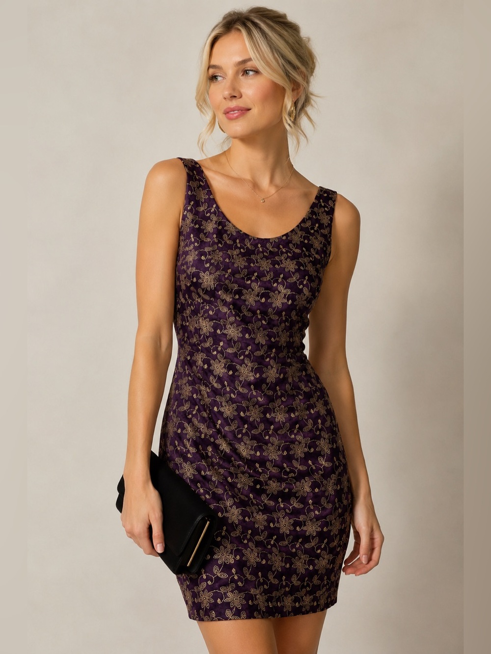 Vintage Jessica McClintock Gunne Sax Velvet Mini Dress 13/14 NWT Purple Gold